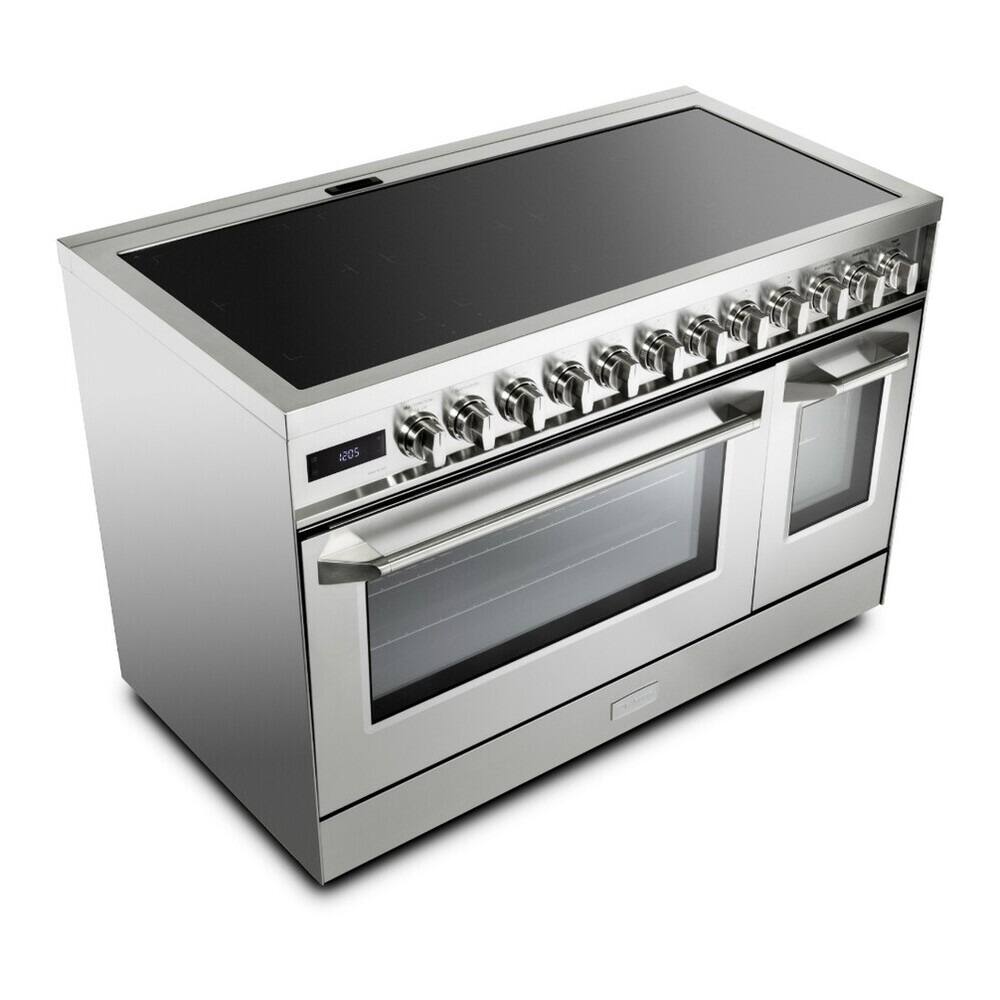 Angle. Verona - Verona 48 inch Ultima Collection Induction Range with 7 Elements, Griddle, 6.5 cu. ft. Oven Capacity (Stainless Steel) - Stainless Steel.