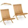 Gymax - 2 PCS Folding Patio Chair Teak Wood Outdoor Lounge Chair w/ Slatted Seat & Backrest - Natural