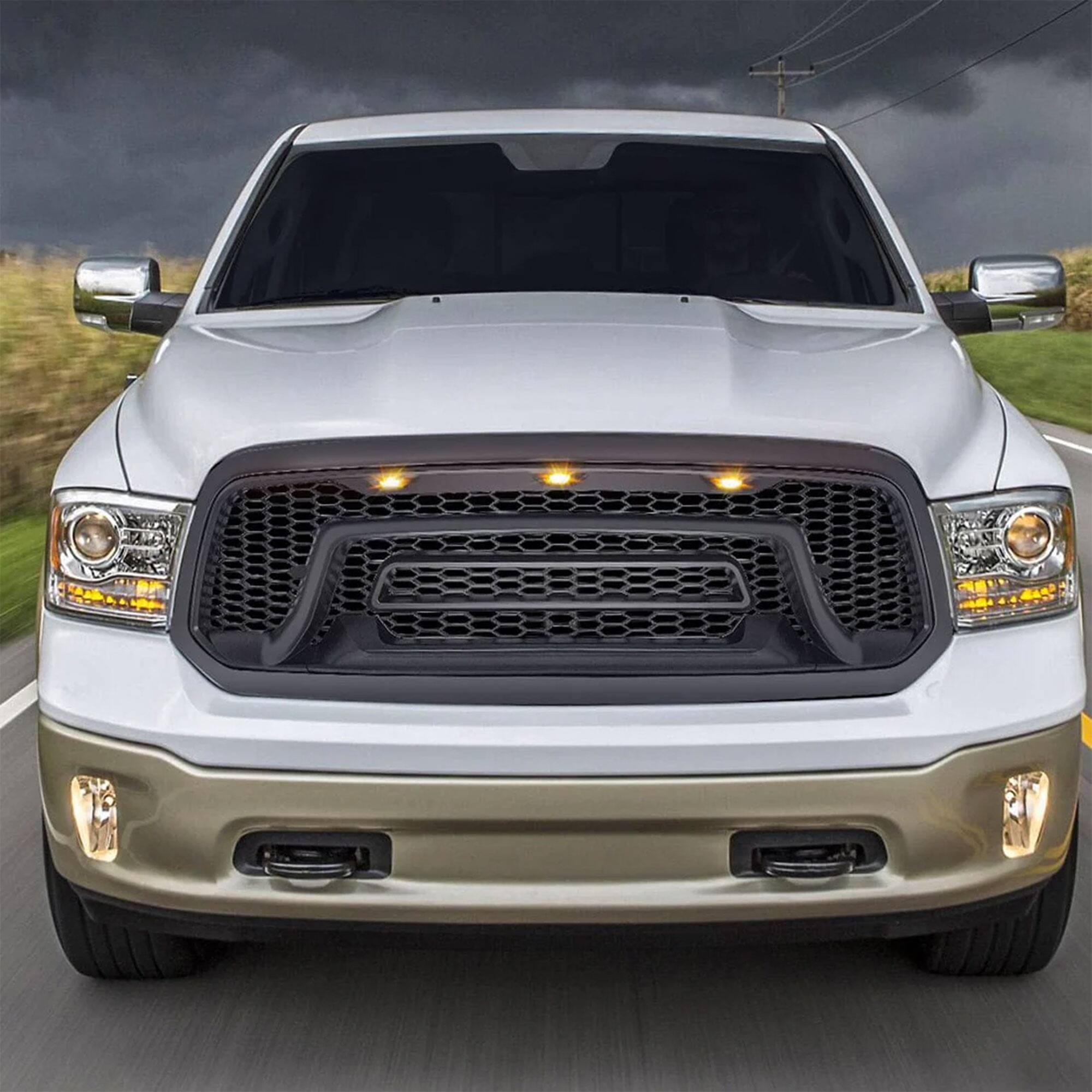 Alt View 5. AMERICAN MODIFIED - AMERICAN MODIFIED Rebel Grille with Amber Lights for 2013-2018 Dodge Ram 1500 - 13-18 Ram 1500 Rebel (w/ Amber DRL).