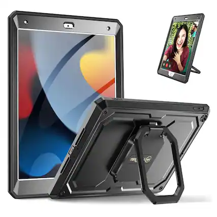 Front. Kitcheniva - Rotating Case Cover Built-in Screen Protector For iPad 10.2" 9th Generation 2021 Black - Black.
