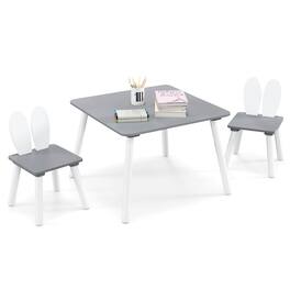Gymax - 3 Pieces Kids Table & Chairs Set Children Wooden Furniture Set w/ Solid Wood Legs - Gray