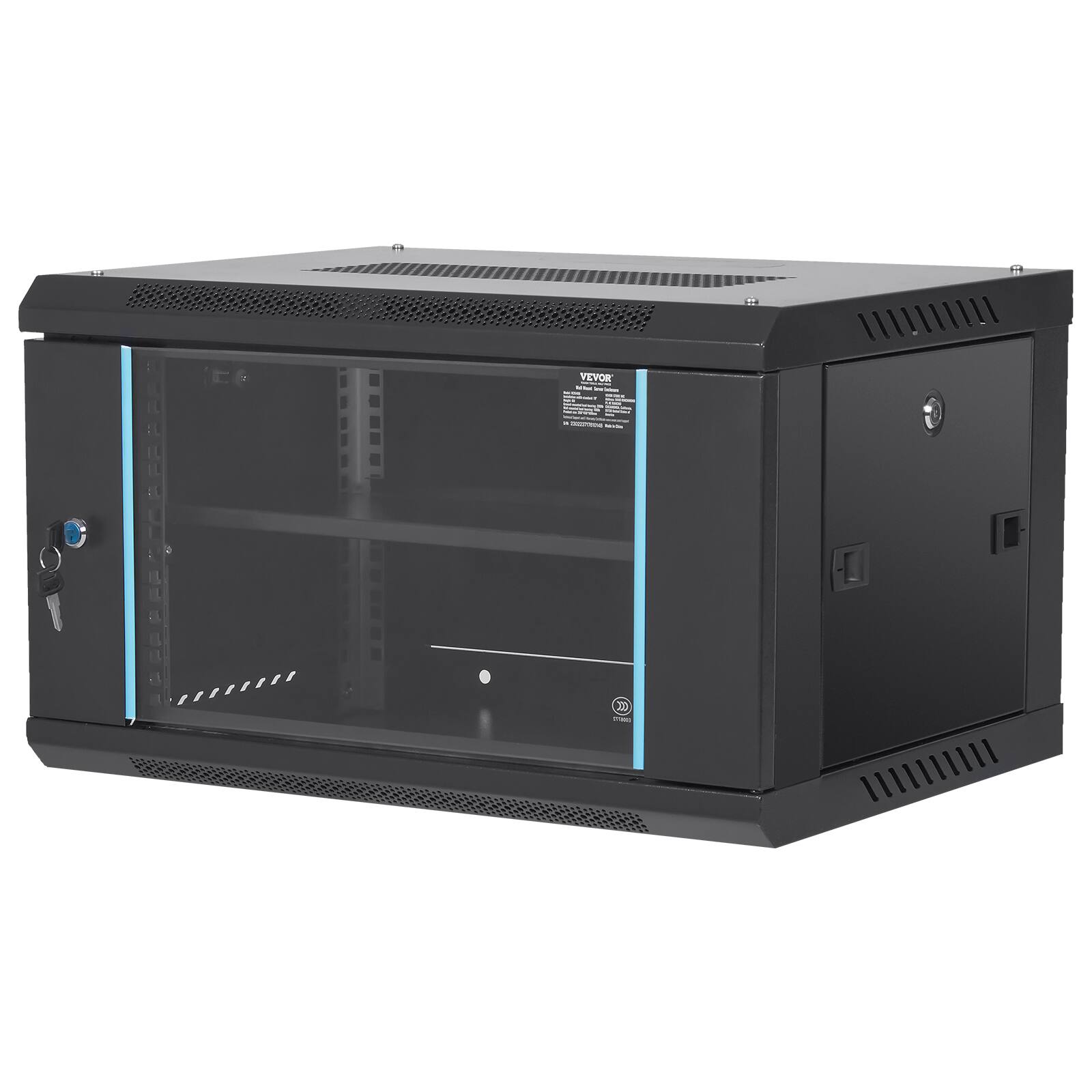 Alt View 5. VEVOR - 6U Wall Mount Network Server Cabinet, 15.5'' Deep, Server Rack Cabinet Enclosure, 200 lbs Max. Ground-mounted Load - Black.