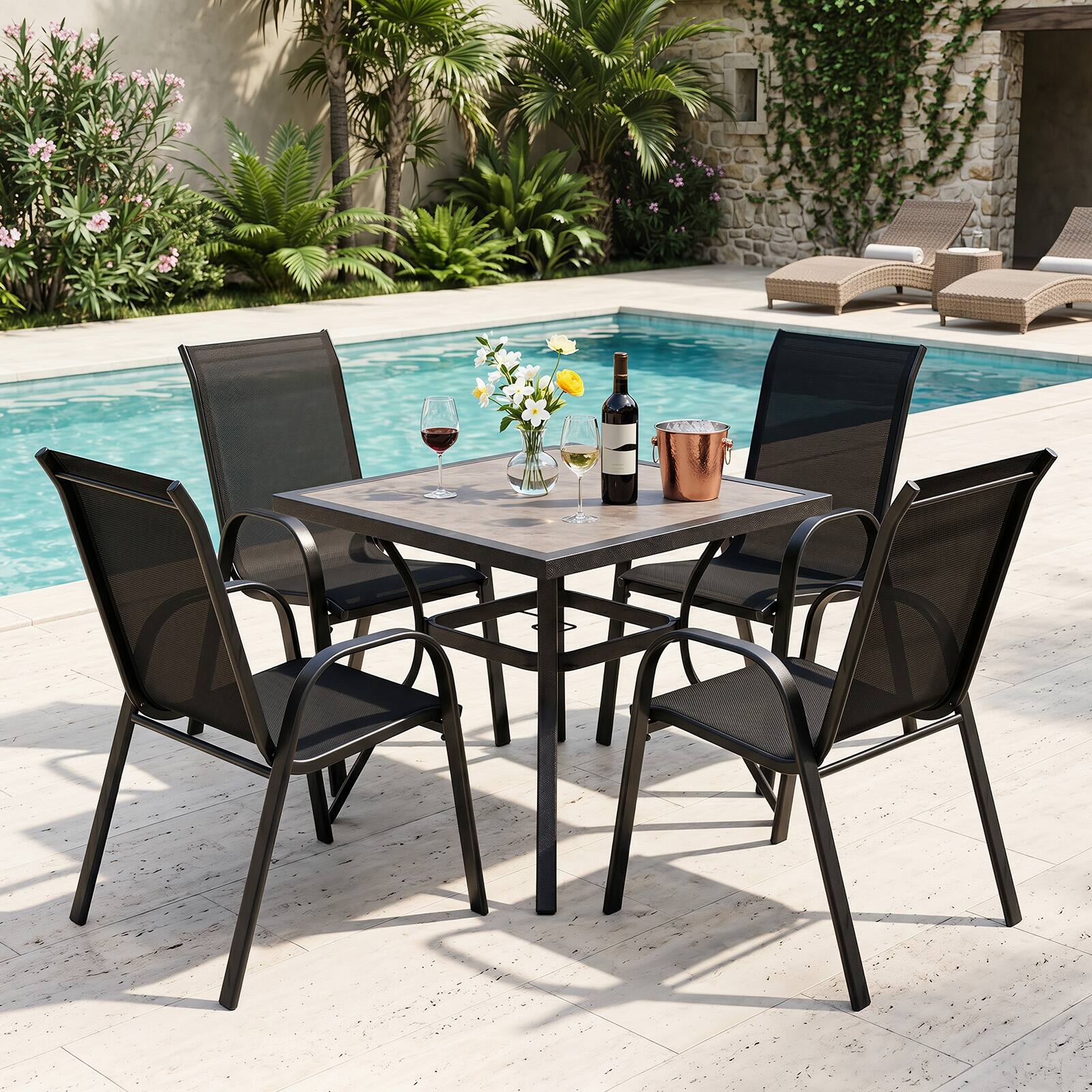 Alt View 8. Gymax - Gymax Set of 2 Patio Dining Chairs Stackable Armrest Space Saving Garden Black - Black.