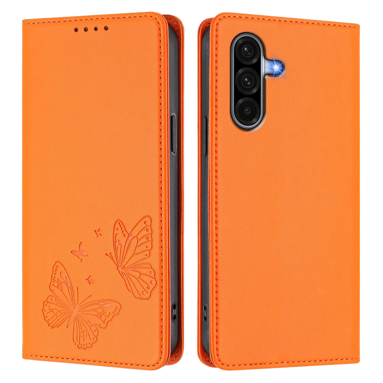 Dteck - For Samsung Galaxy A36 5G Butterfly Embossed PU Leather RFID Blocking Flip Kickstand Wallet Case with Card Slots - Orange