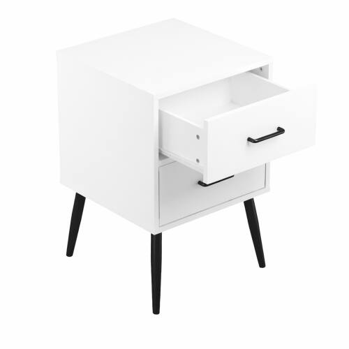 Alt View 2. LUCKY ONE - Assembled 2-Drawer Nightstand White Metal Legs Handles - White.