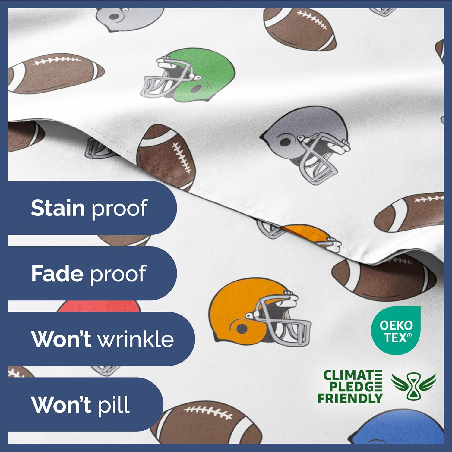 - Stain proof
- Fade proof
- Won't wrinkle
- Won't pill
- OEKO TEX
- CLIMATE PLEDGE FRIENDLY