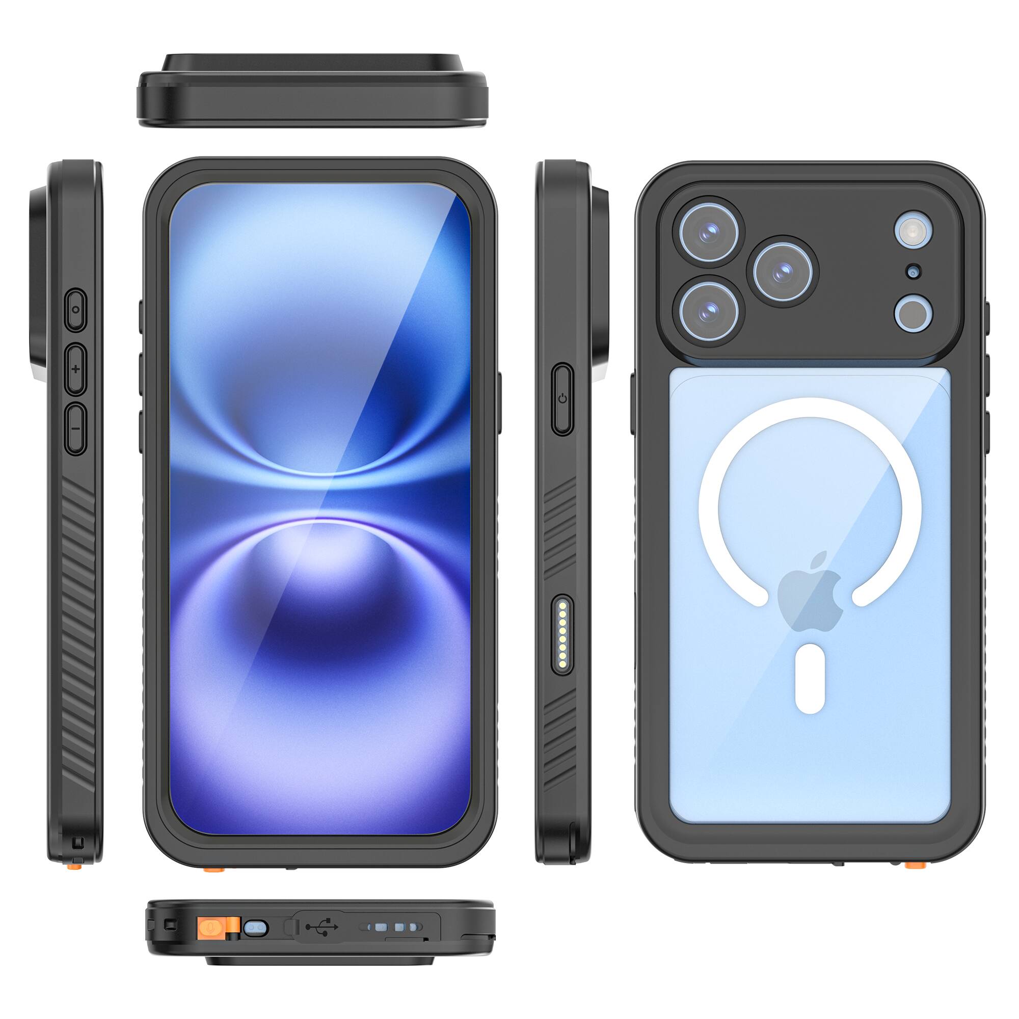 Alt View 5. Dteck - Waterproof Magnetic Case for Apple iPhone 18 Pro Max Full-Body Shockproof Clear Cover with Built-in Screen Protector - Black.