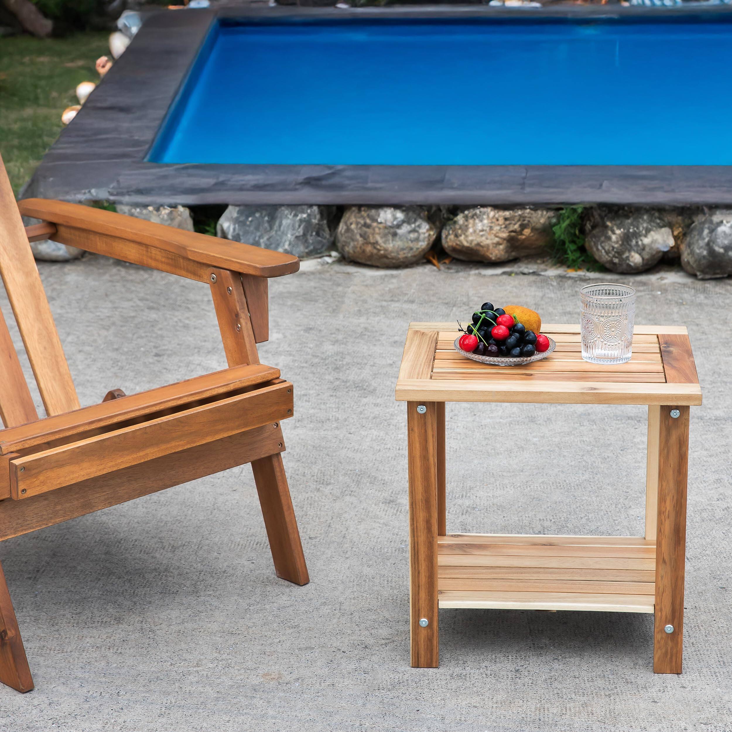 Alt View 6. PO3TICJUNKI3 - Double Adirondack Side Table Weather-resistant Rectangular End For Patio Garden Lawn And Living Room Ideal ... - Light Natural.