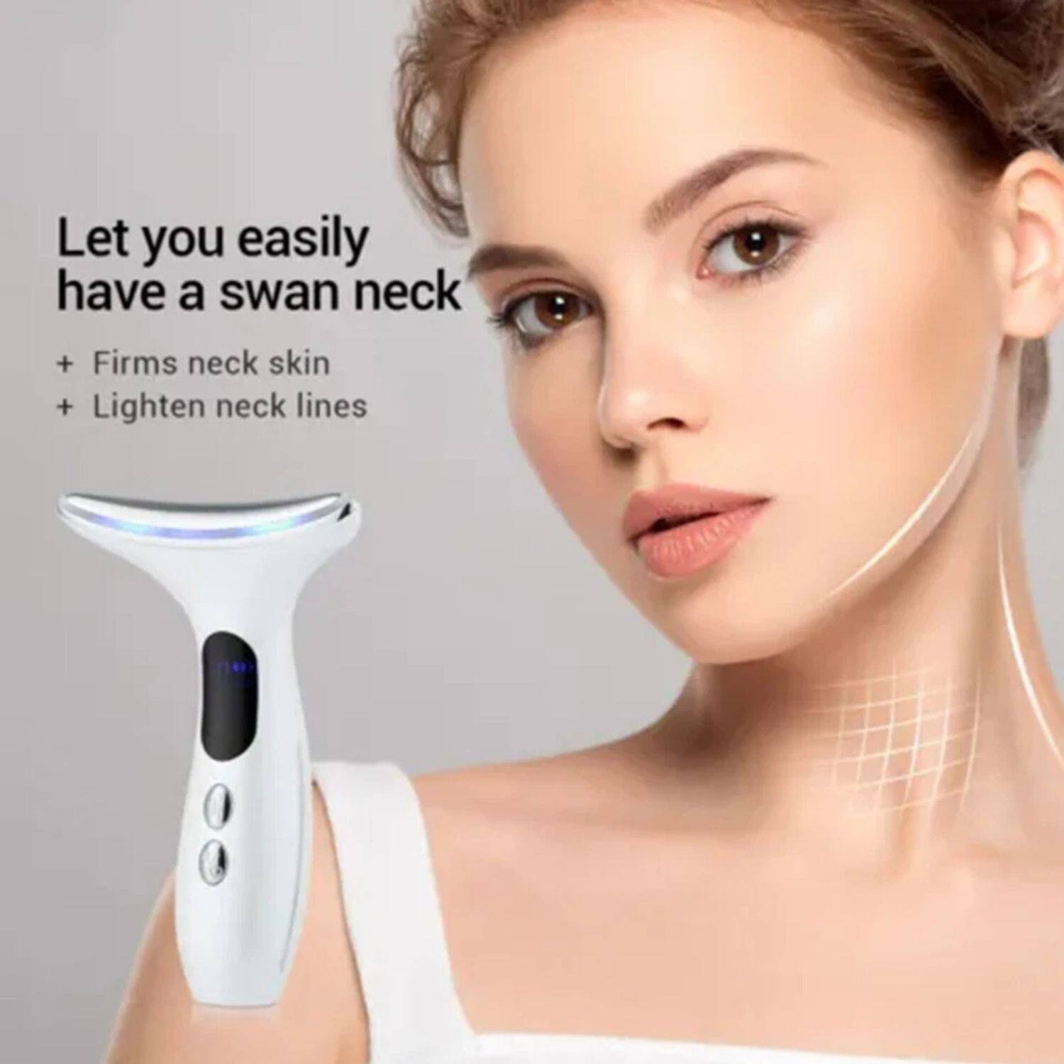 Let you easily have a swan neck  
+ Firms neck skin  
+ Lighten neck lines