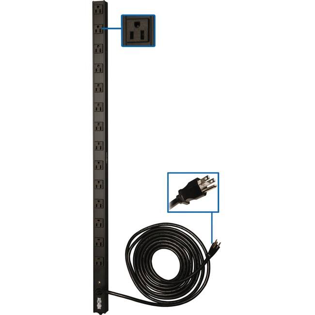 Front. Tripp Lite - Eaton Tripp Lite Series 1.4kW Single-Phase 120V Basic PDU, 14 NEMA 5-15R Outlets, NEMA 5-15P Input, 15 ft. (4.57 m) - Unknown.