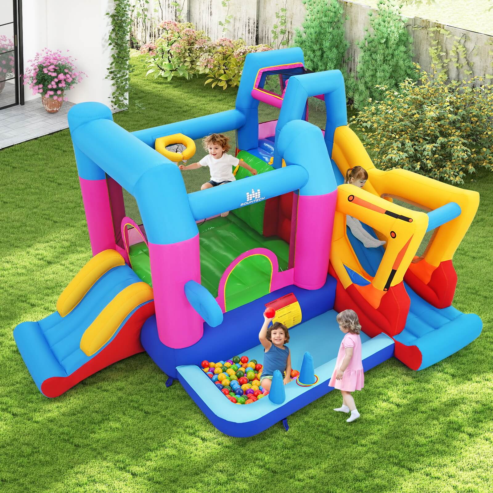 Alt View 1. Costway - Costway Inflatable Bounce House with Slides Jumping Area Ball Pit Climbing Wall 750W Blower - Multi-color.
