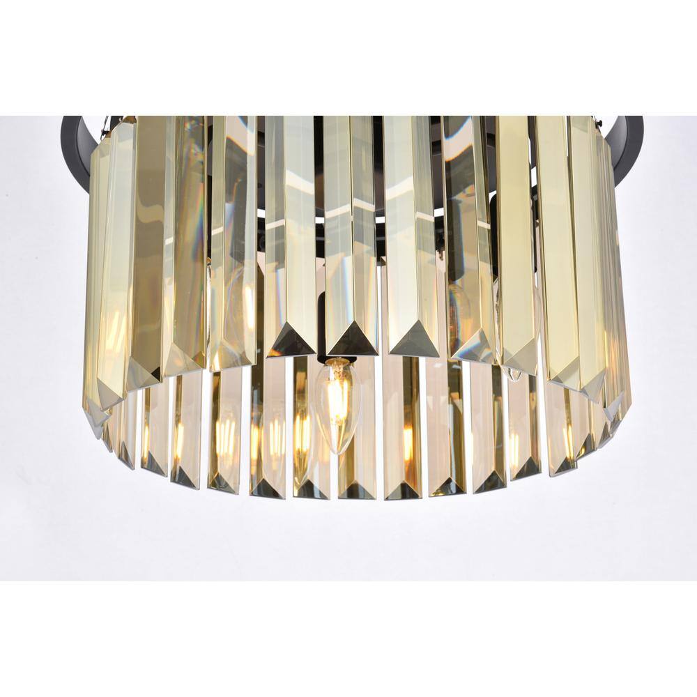 Alt View 5. Urban Classic - Sydney 3 light Matte Black Flush Mount Golden Teak (Smoky) Royal Cut Crystal - Matte Black.