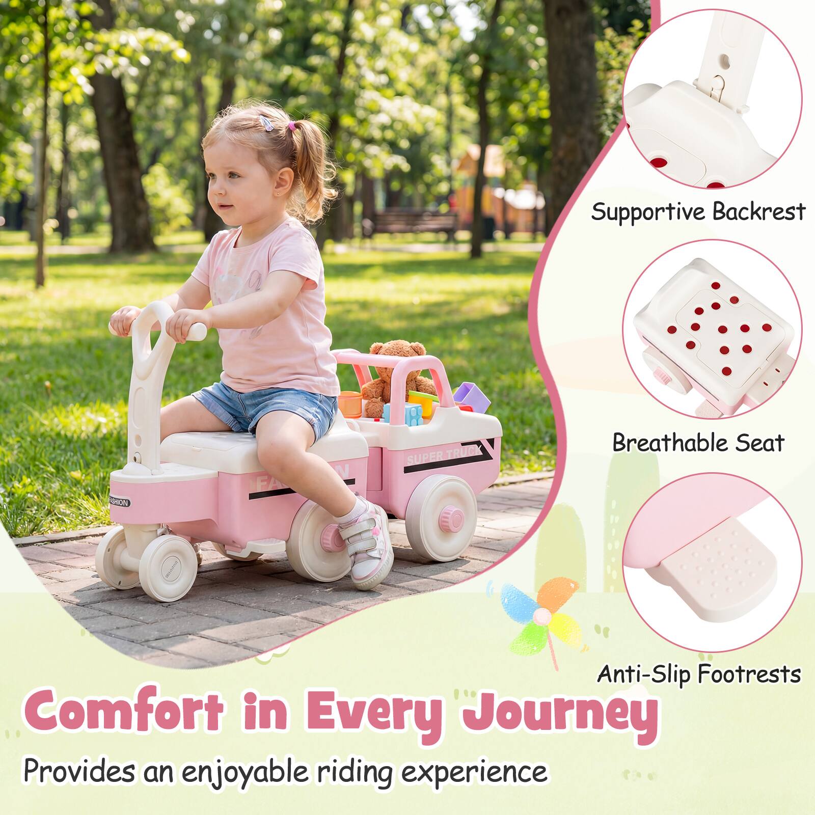 Supportive Backrest  
SHON FA V SUPER TRUCK  
Breathable Seat  
Anti-Slip Footrests  
Comfort in Every Journey  
Provides an enjoyable riding experience