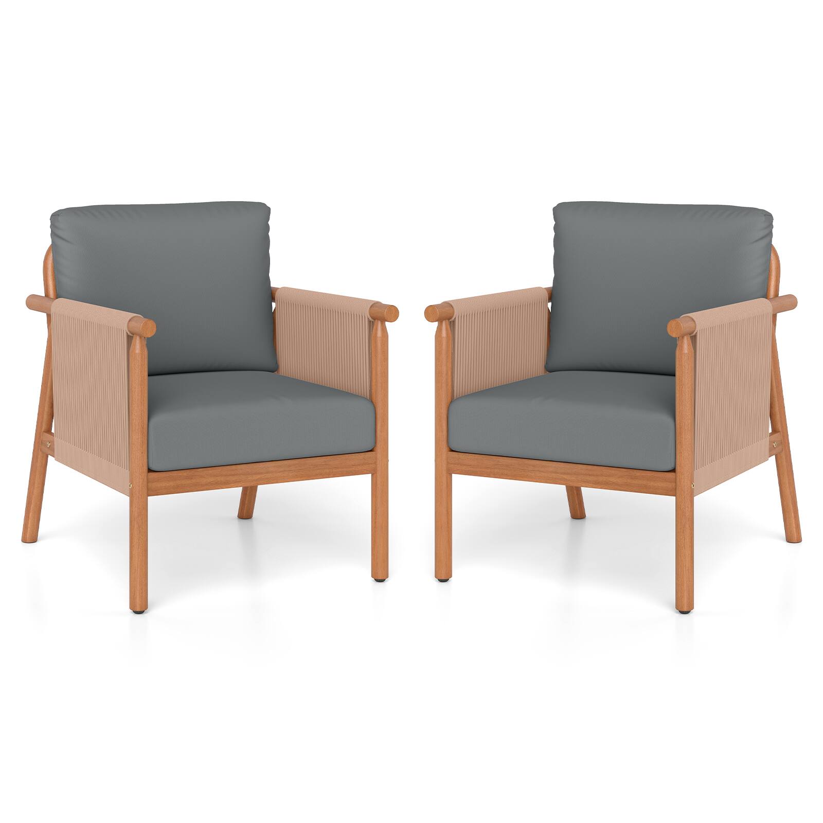 Alt View 8. Gymax - Gymax 4PCS Patio Acacia Wood Chair w/ Woven Rope Armrests & Seat Back Cushions Gray - Grey.