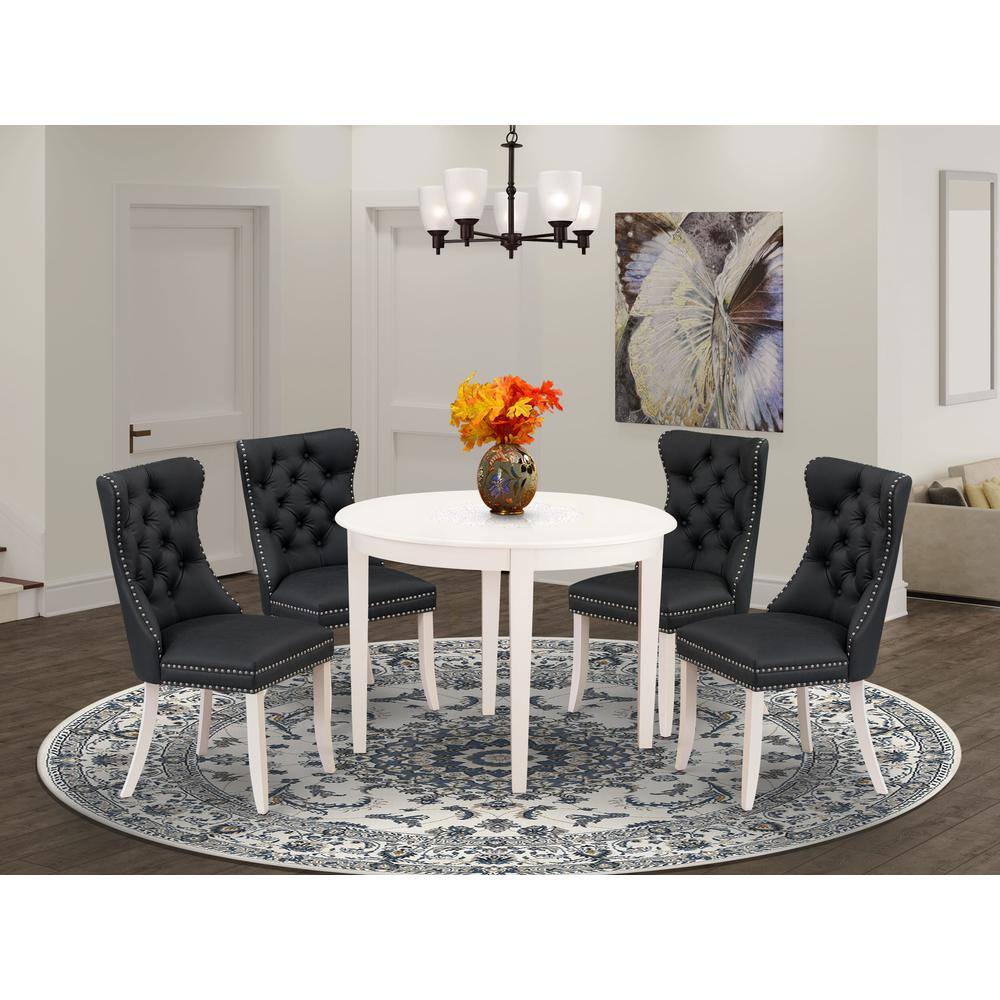Alt View 3. East West Furniture - 5 Piece Kitchen Table & Chairs Set Consists of a Round Dining Table - White.