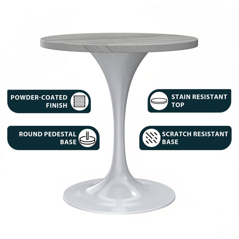POWDER-COATED FINISH  
STAIN RESISTANT TOP  
ROUND PEDESTAL BASE  
SCRATCH RESISTANT BASE