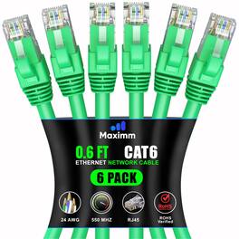 Maximm - Cat 6 Ethernet Cable 0.6 ft (6-Pack) - UTP, 10Gbps, 550MHz