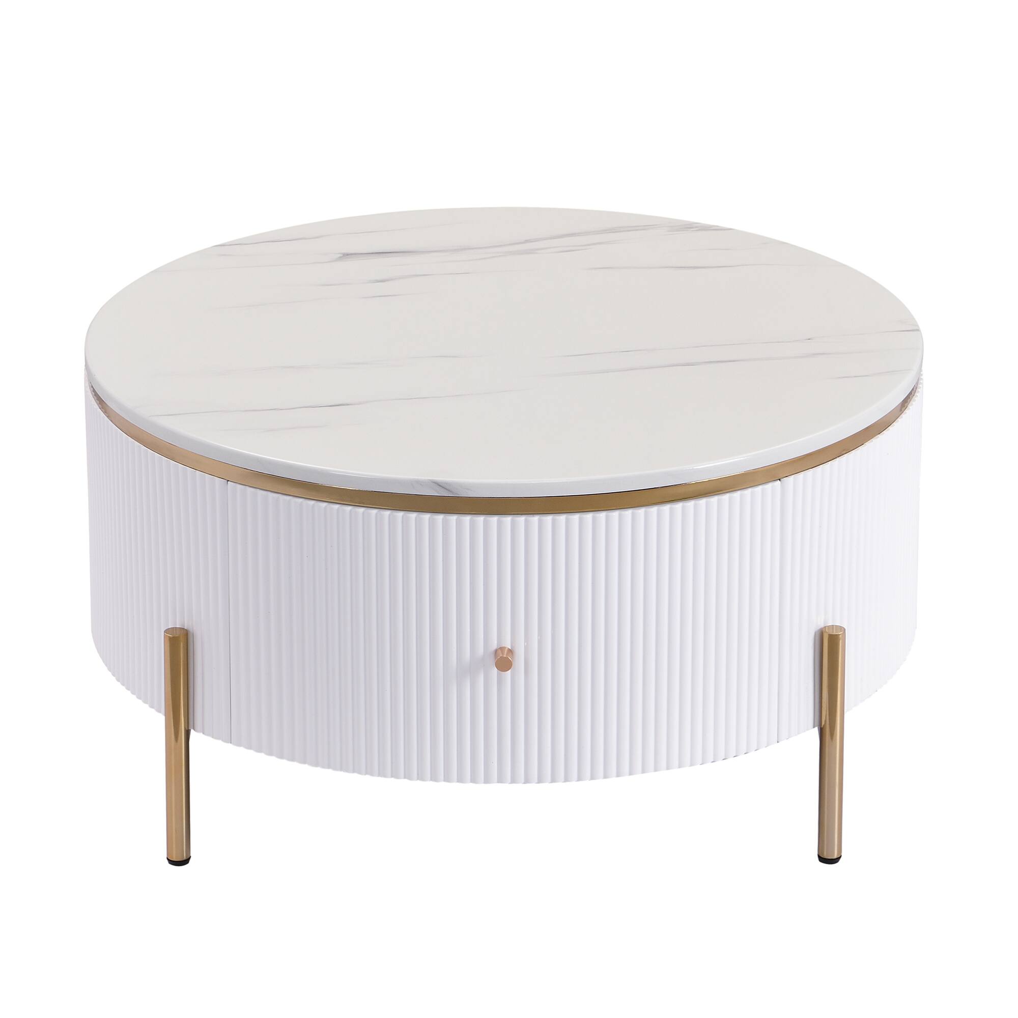 Alt View 7. GOODSILO - Contemporary Round Coffee Table with Dual Large Drawers for Enhanced Living Room Storage and Style - White.