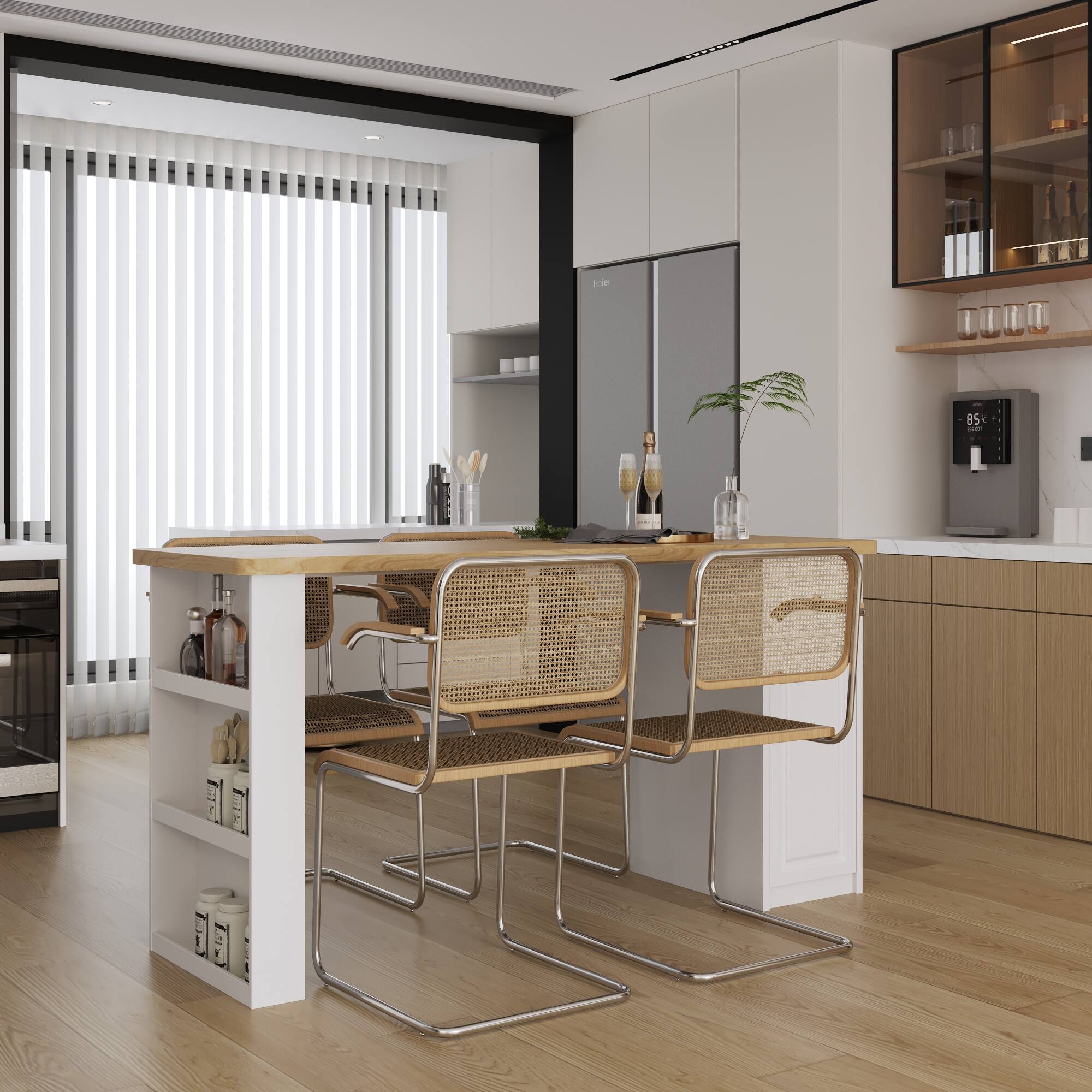 Alt View 8. Famapy - Multi-Purpose Storage Table with Drawer and Cabinet, Kitchen Island, Laundry Room Organizer, Dining Utility Table - White & Wooden.