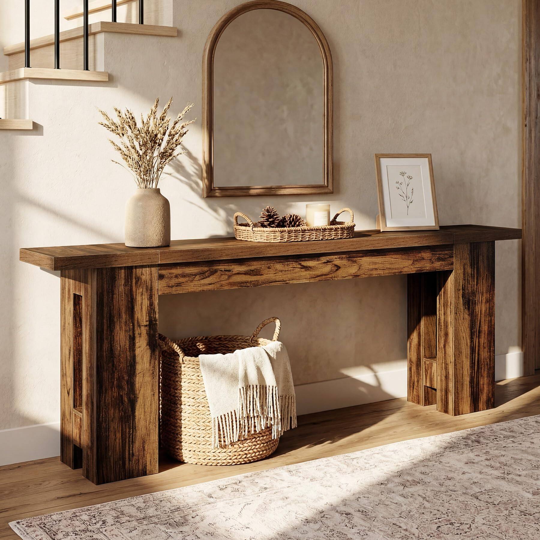 Tribesigns 86.6 Inch Extra Long Console Table, Rustic Narrow Farmhouse ...