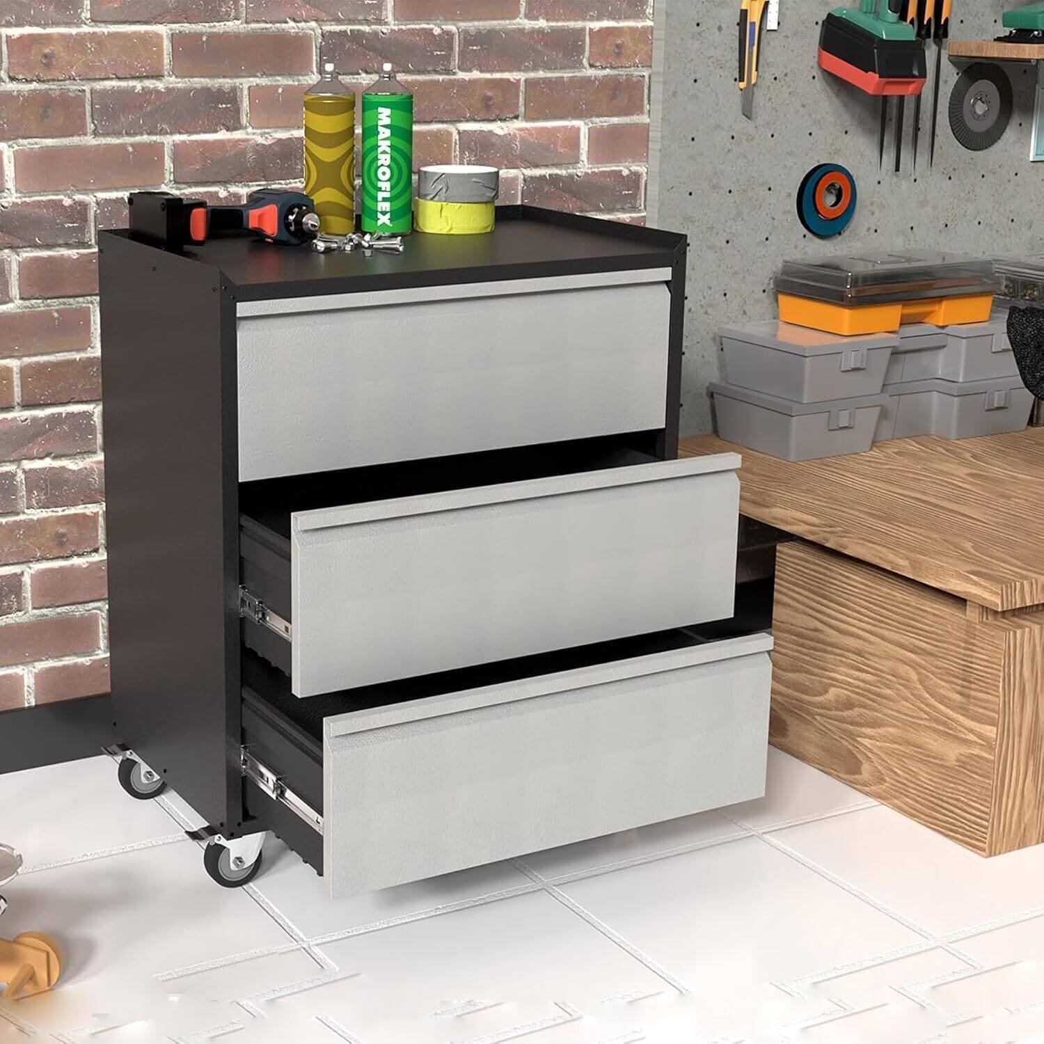 Alt View 1. Acekool - Metal Mobile Tool Storage Cabinet, with 3 Drawers.