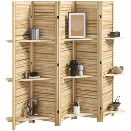 Homcom - Room Divider, 5 Panel 67" Tall Wood Privacy Screen with 3 Display Shelves, and Folding Storage for Bedroom or Home Offic - natural