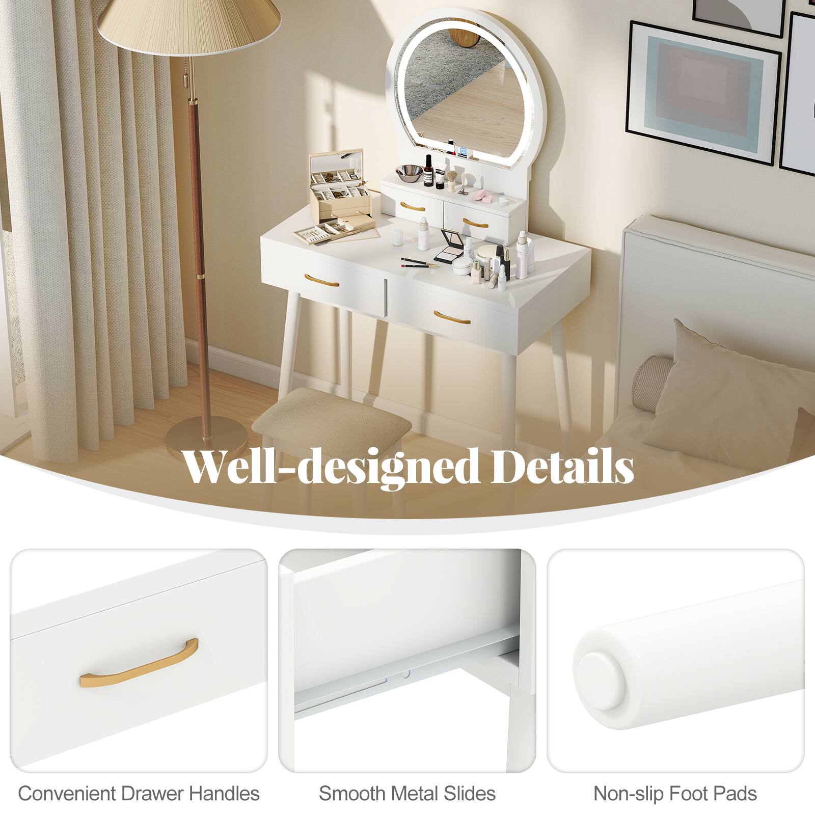 Well-designed Details

Convenient Drawer Handles

Smooth Metal Slides

Non-slip Foot Pads