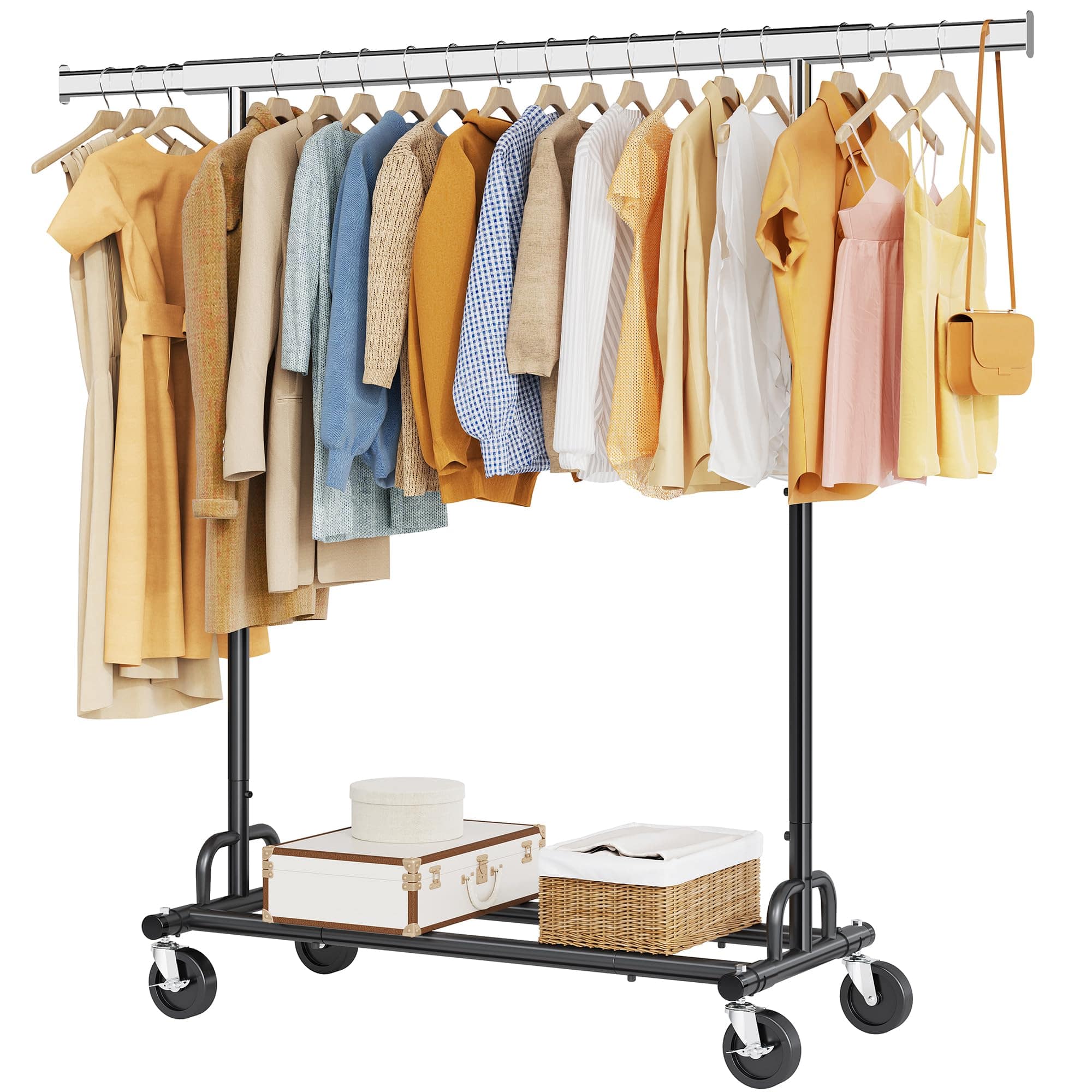 Hirose Alice - Tajsoon Clothing Rack Heavy Duty Clothes Racks Garment Rack with Wheels and Rod Clothing Rack Max Capacity - Black Single Rod Heavy Duty