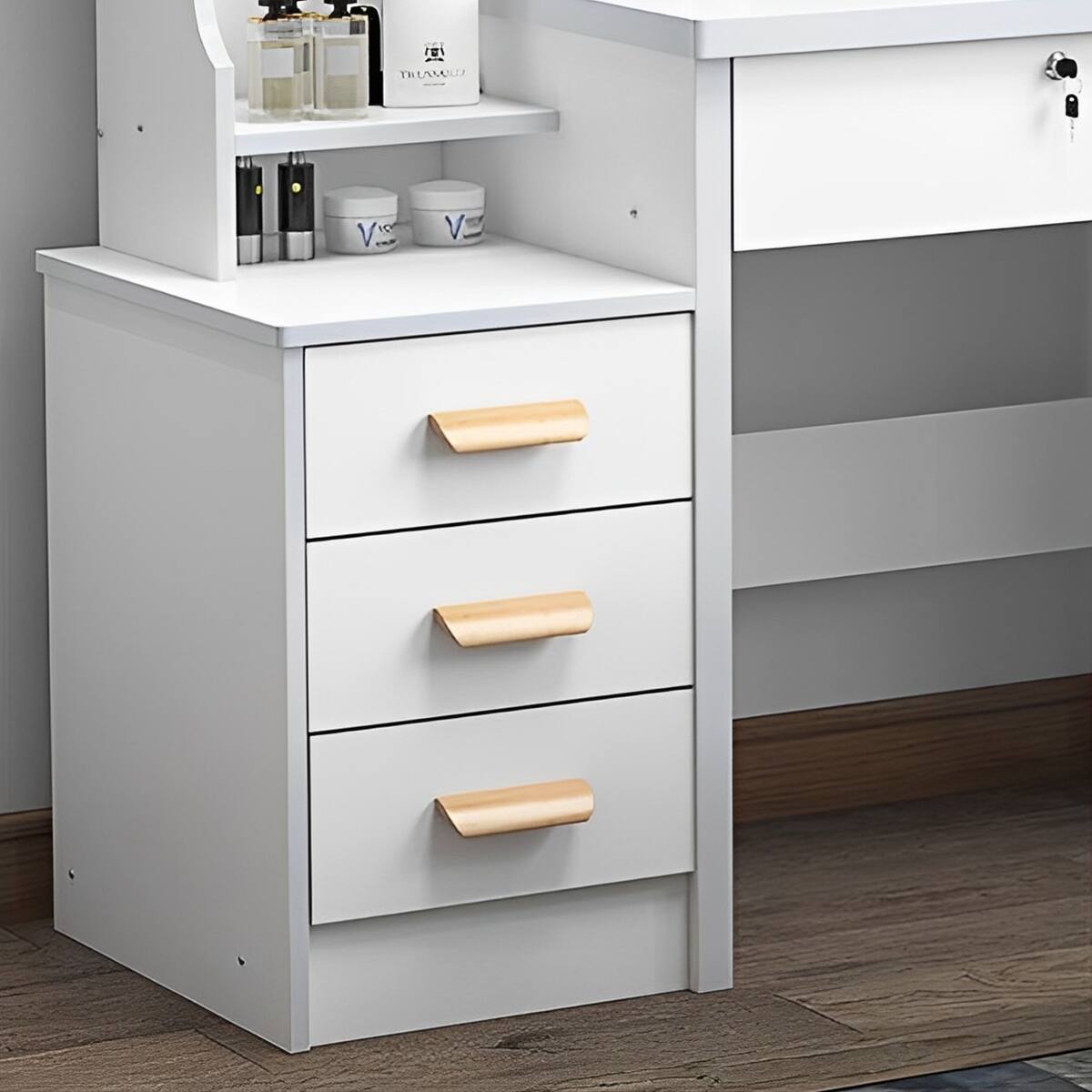 Alt View 1. Loheer - Loheer White Makeup Vanity Desk with Chair, Large Lighted Makeup Vanity Mirror, Four Drawers - White.