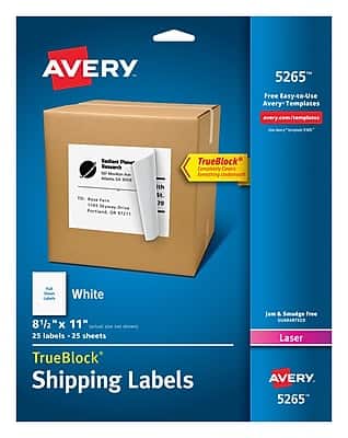 "Avery - TrueBlock Laser Shipping Labels, 8.5"" x 11"", Matte 25 Labels/Pack (5265) - White" price history on PriceWatchPro