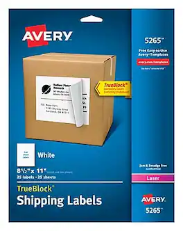 Avery - TrueBlock Laser Shipping Labels, 8.5" x 11", 25 Labels/Pack - Matte White