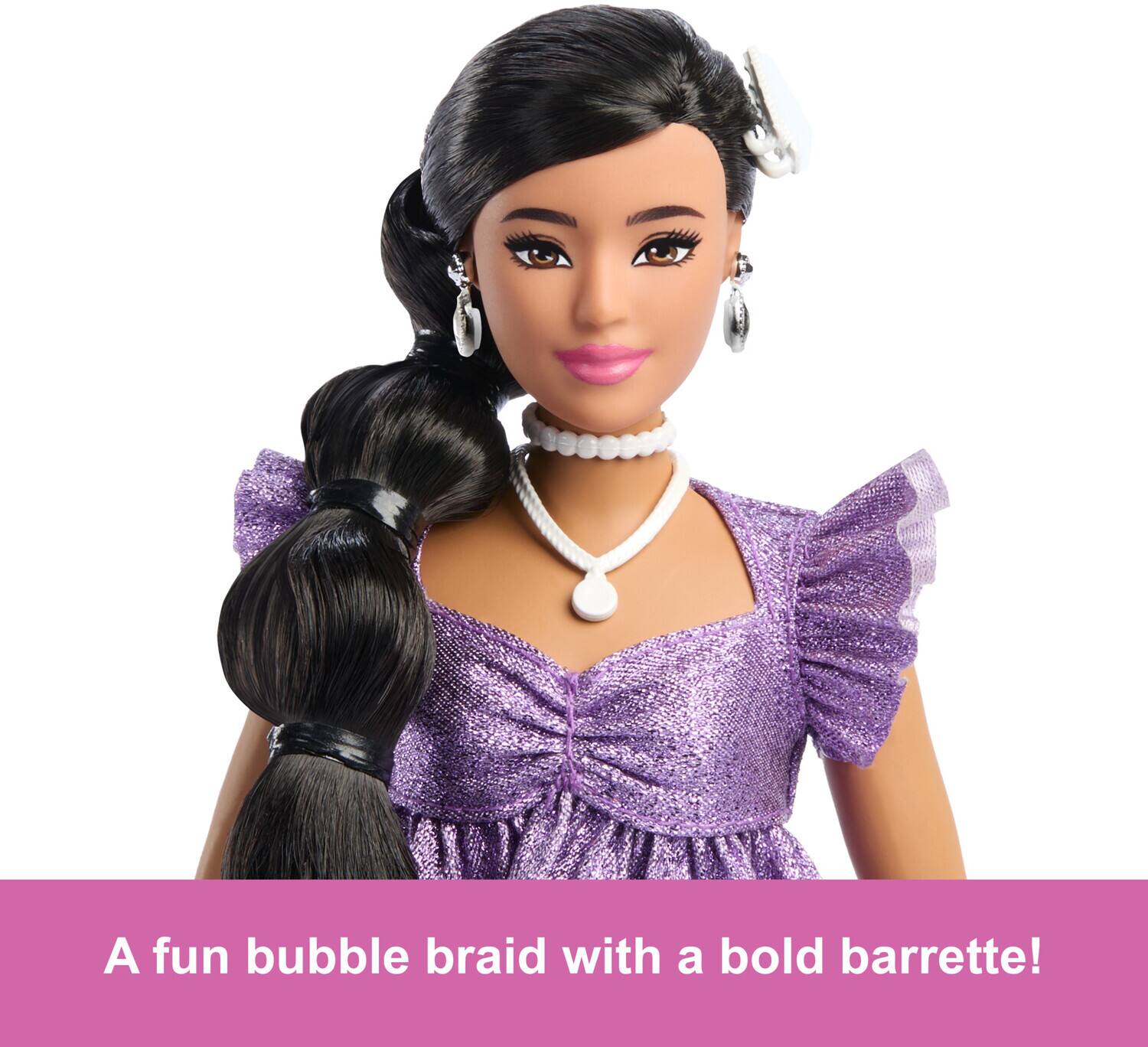A fun bubble braid with a bold barrette!