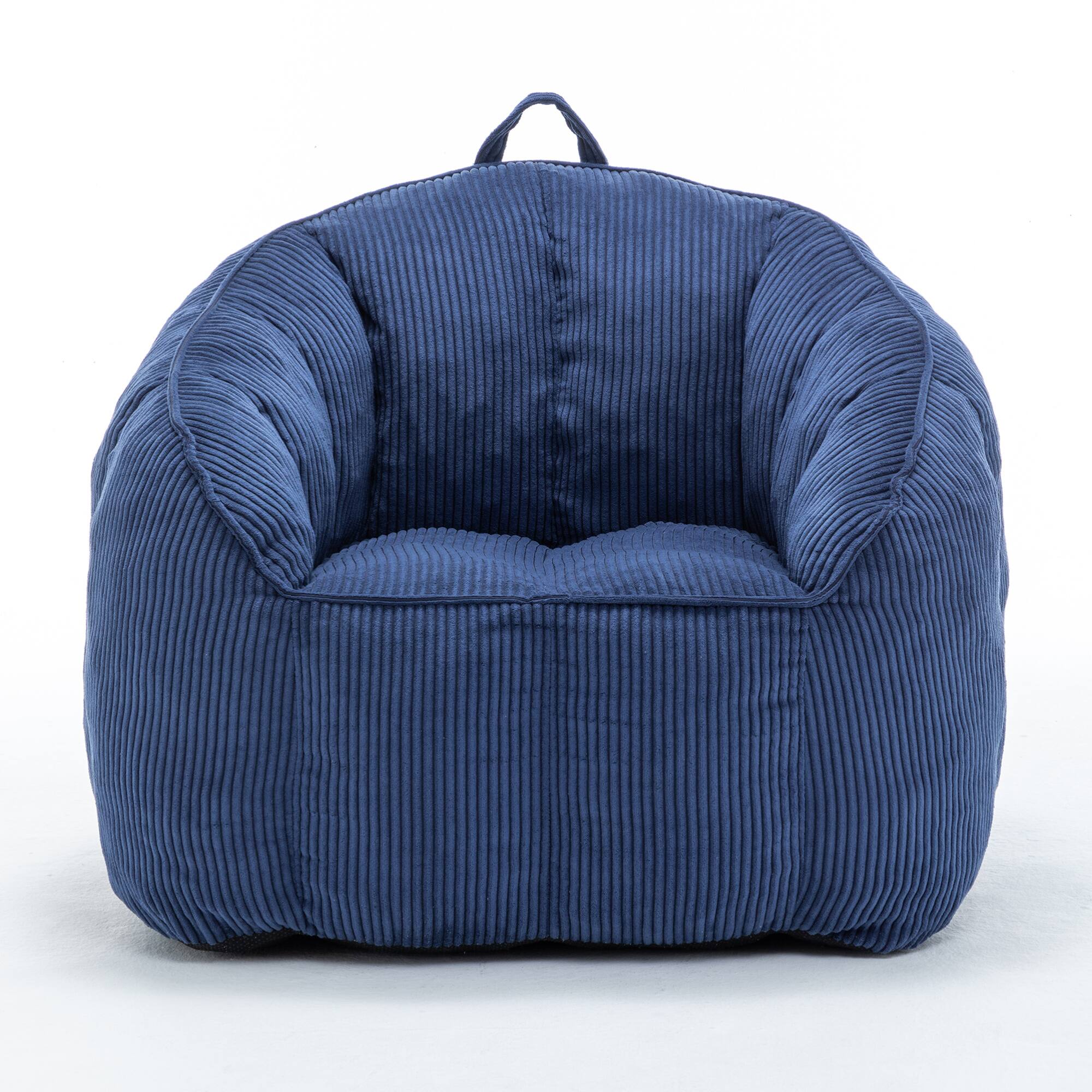 Front. GOODSILO - Large Corduroy Bean Bag Sofa Chair with Armrests for Living Room and Bedroom Comfort - Dark Blue.
