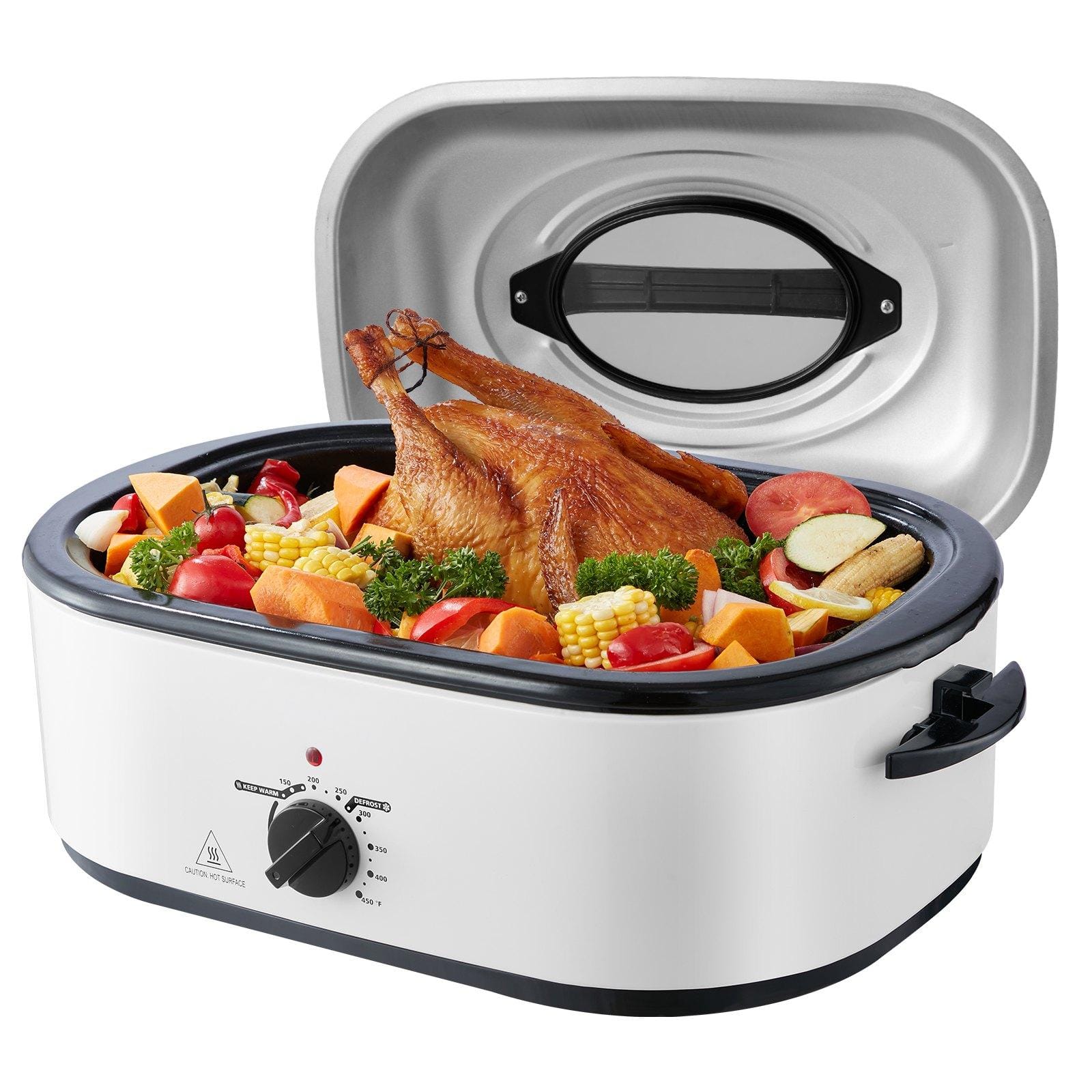 Glintex - 22QT Electric Roaster Oven Turkey Roaster 1450W with Self-Basting Lid Adjustable Temp Removable Pan - Silver