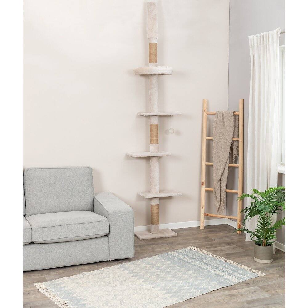 Left. TRIXIE - Kobe Sisal & Plush 90.5"-104" Ceiling Mount Cat Tree, 4-Level Cat Tower, Beige - Beige.