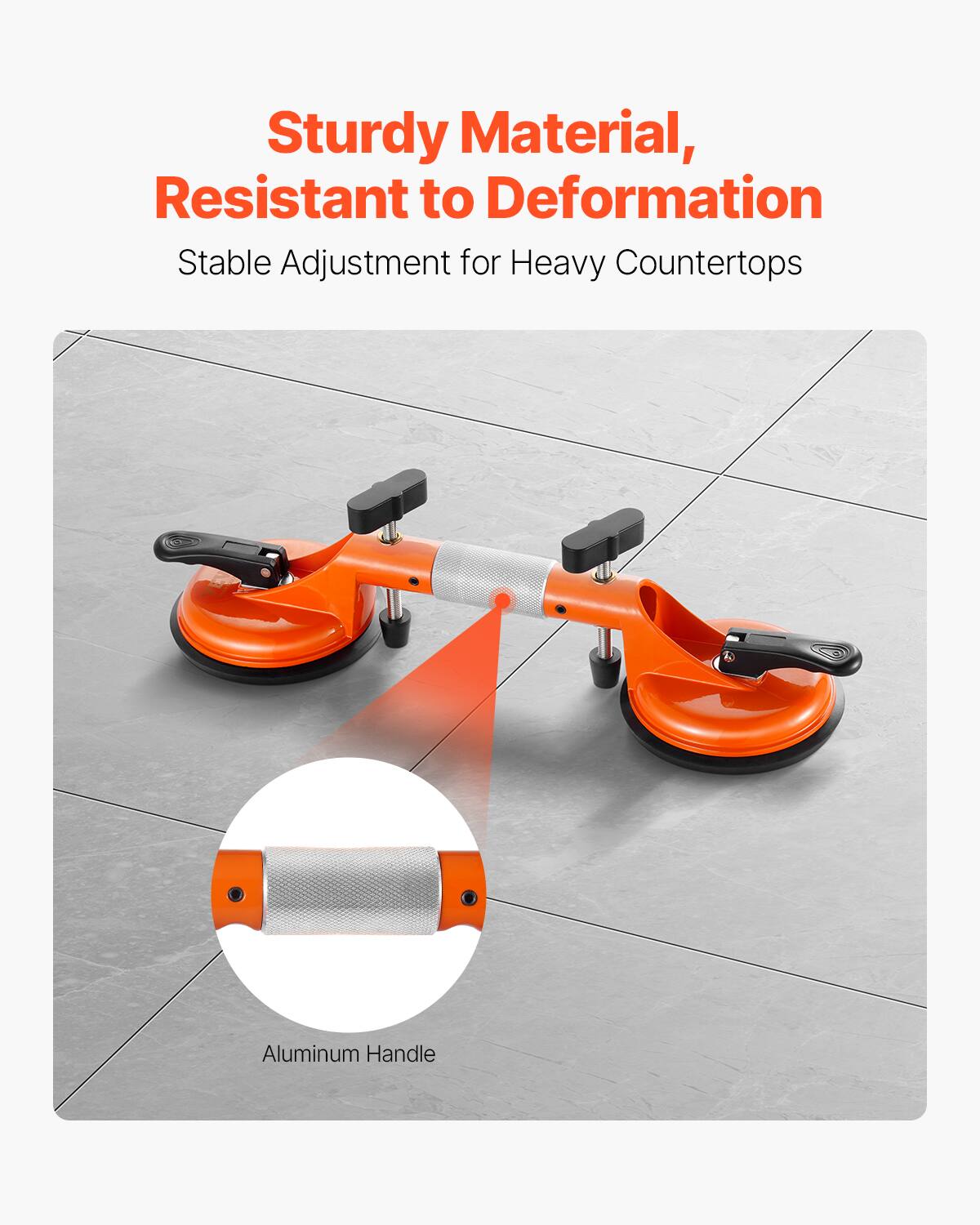 Sturdy Material, Resistant to Deformation  
Stable Adjustment for Heavy Countertops  
Aluminum Handle