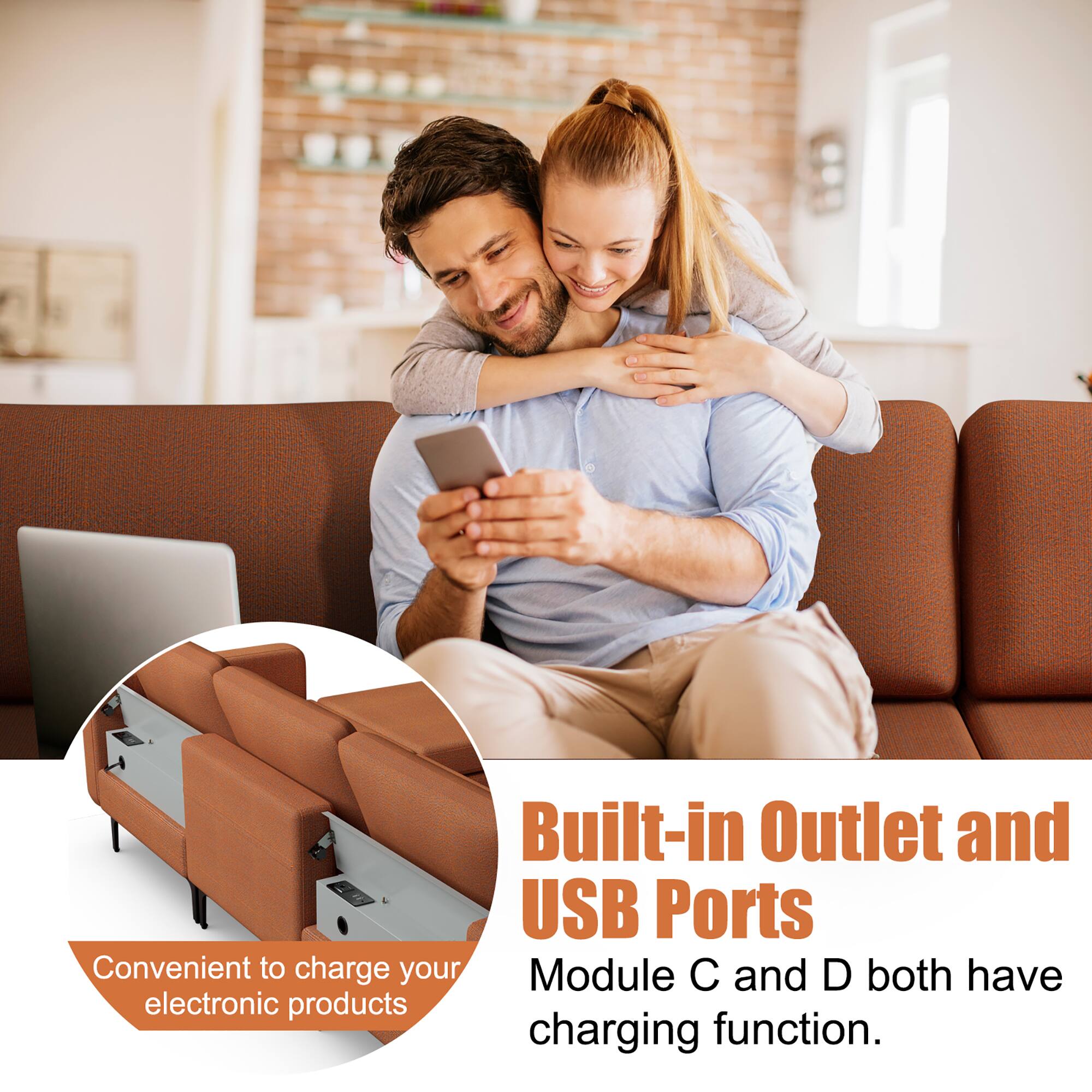 Built-in Outlet and USB Ports  
Convenient to charge your electronic products  

Module C and D both have charging function.