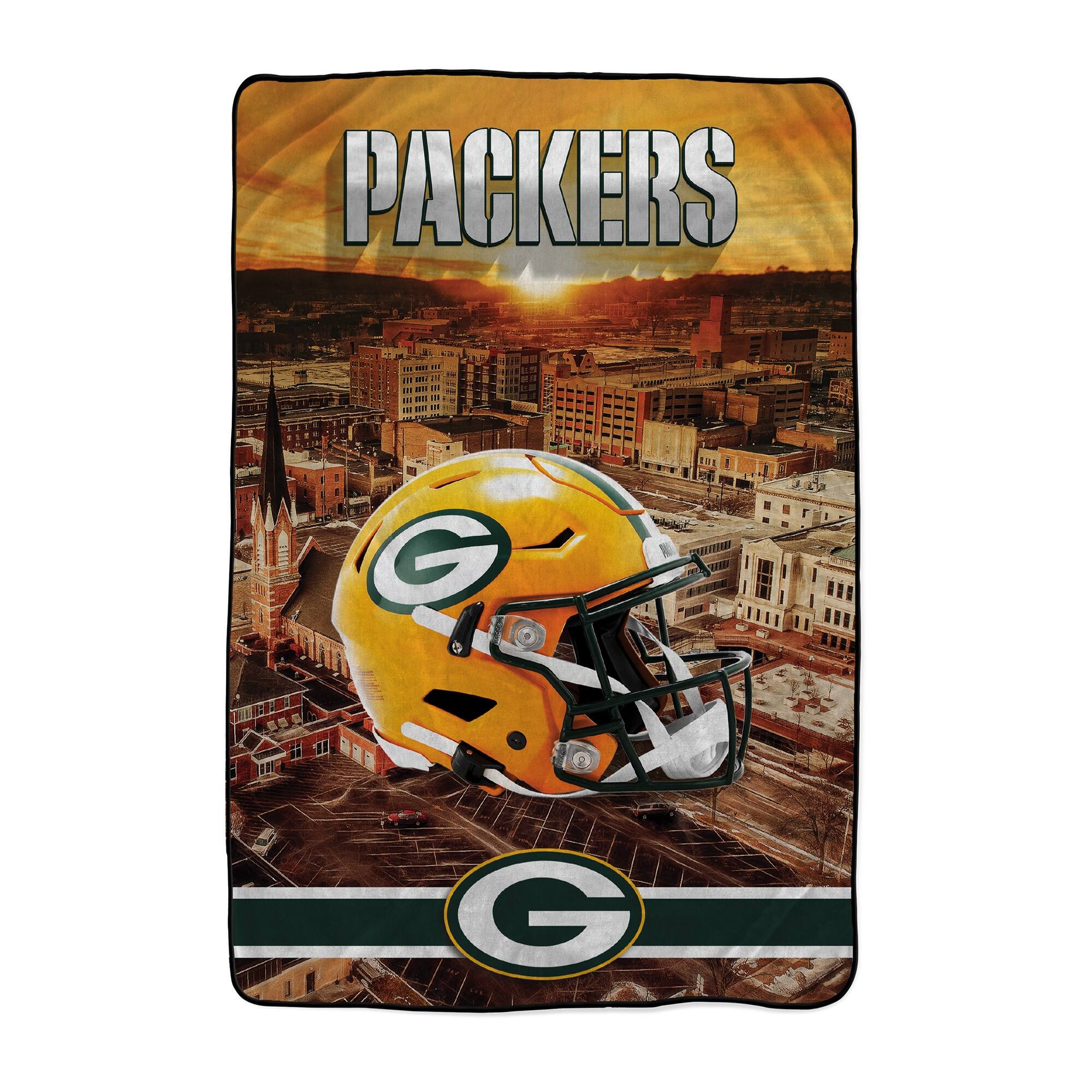 Front. Pegasus - Green Bay Packers 66" x 95" Oversized Skyline Series Helmet Ultra Cozy Blanket - Multicolor.
