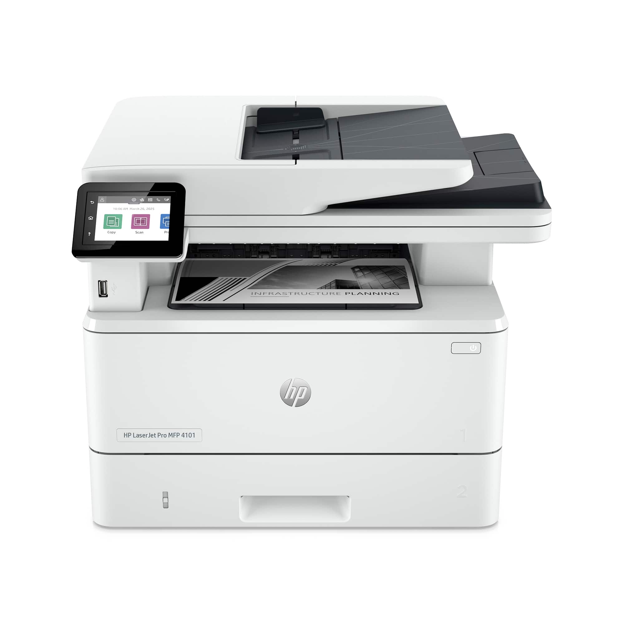 HP - LaserJet Pro MFP 4101fdw AI-Enabled Black-and- All-in-One Laser Printer - White - Front_Zoom
