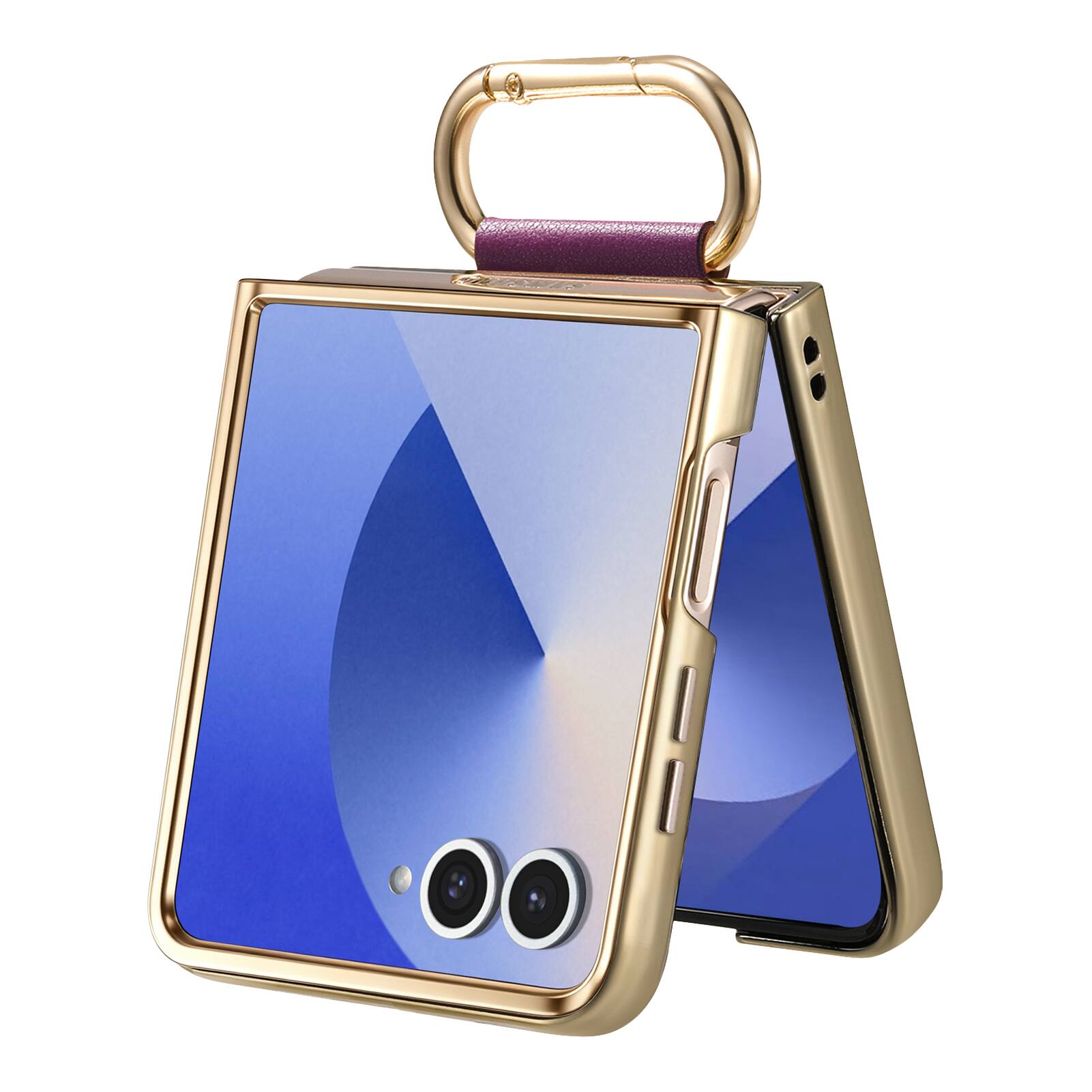 Alt View 3. Dteck - Shockproof Floral Leather Texture Case for Samsung Galaxy Z Flip8, Electroplated Rigid Plastic Cover with Ring Holder - Purple.