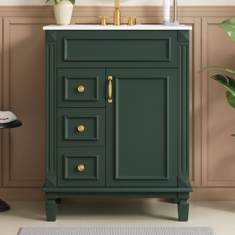 Loheer - 24 inch bathroom vanity with sink Small Bathroom Vanity with 2 Drawers - Green