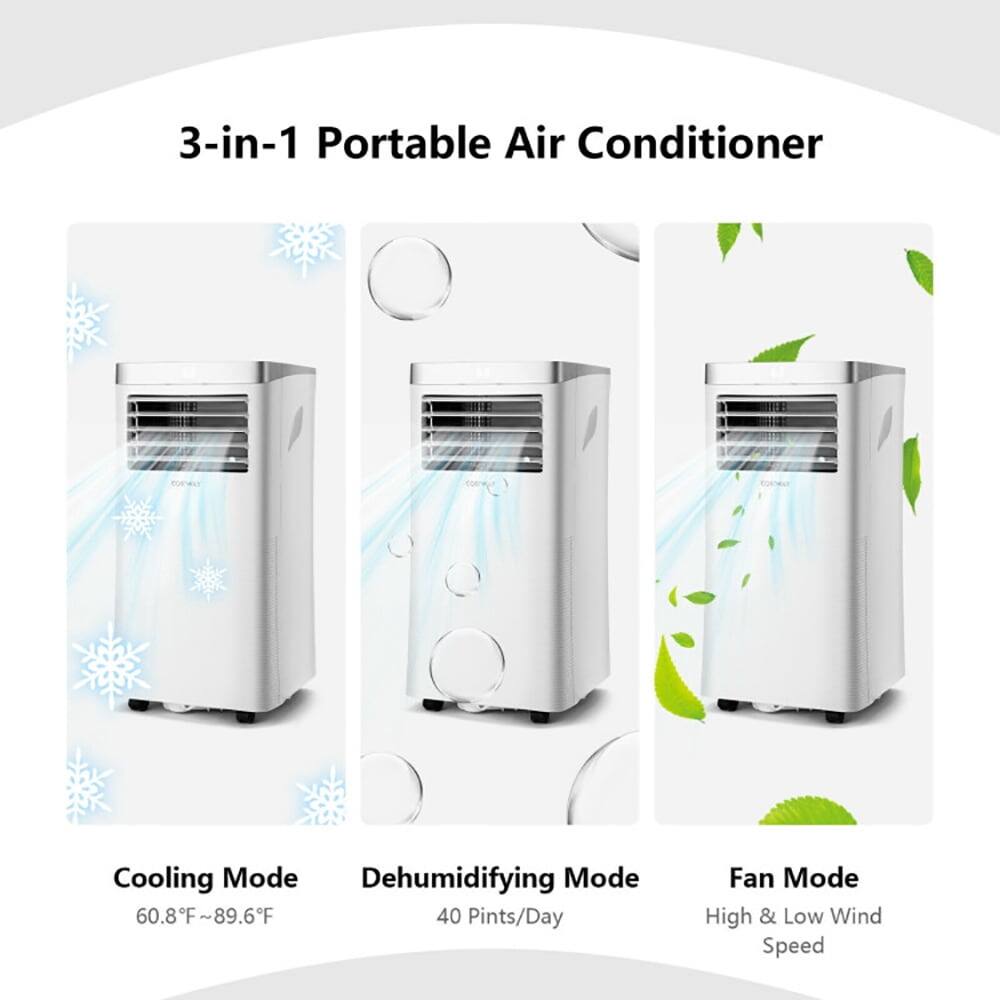 3-in-1 Portable Air Conditioner

Cooling Mode  
60.8°F ~ 89.6°F

Dehumidifying Mode  
40 Pints/Day

Fan Mode  
High & Low Wind Speed