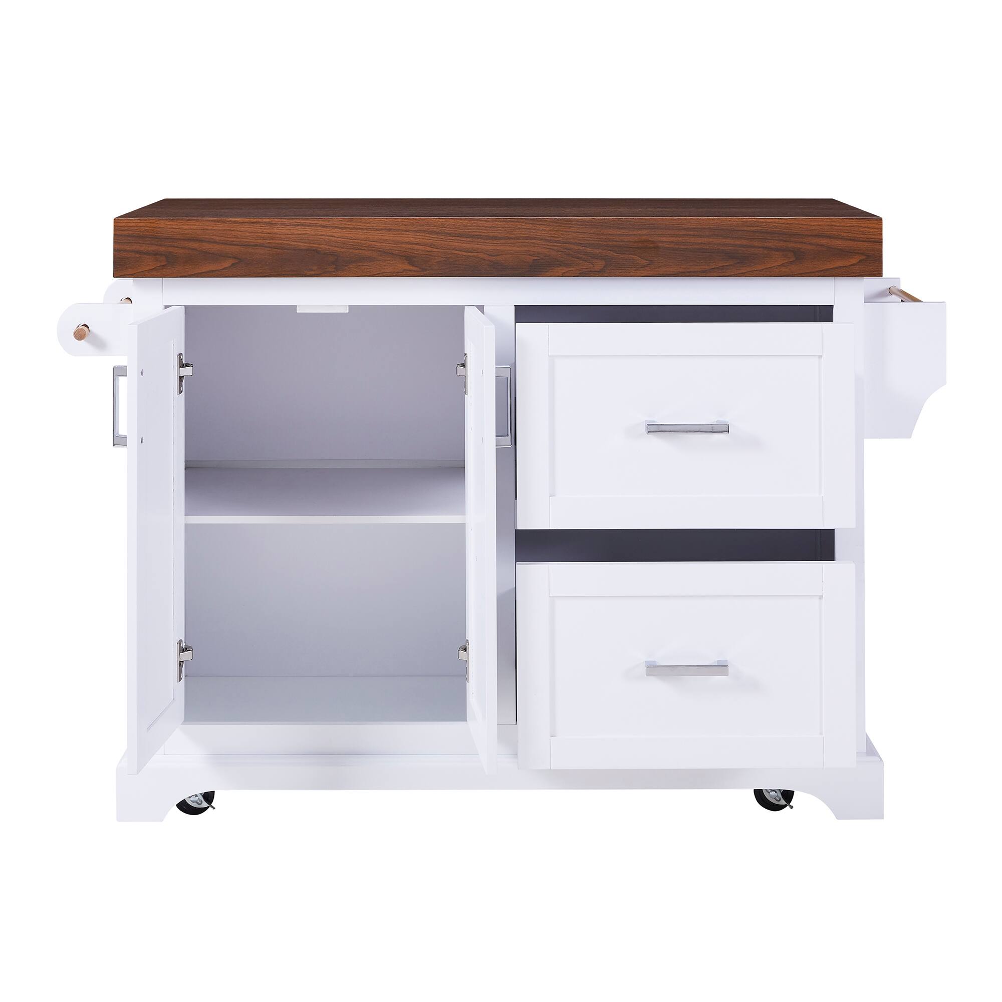 Alt View 8. Forest'nSky - 53" Large Kitchen Island with 3.5" Thick Desktop – Rolling Cart with 5 Wheels, 2 Extra-Large Drawers, White - White.