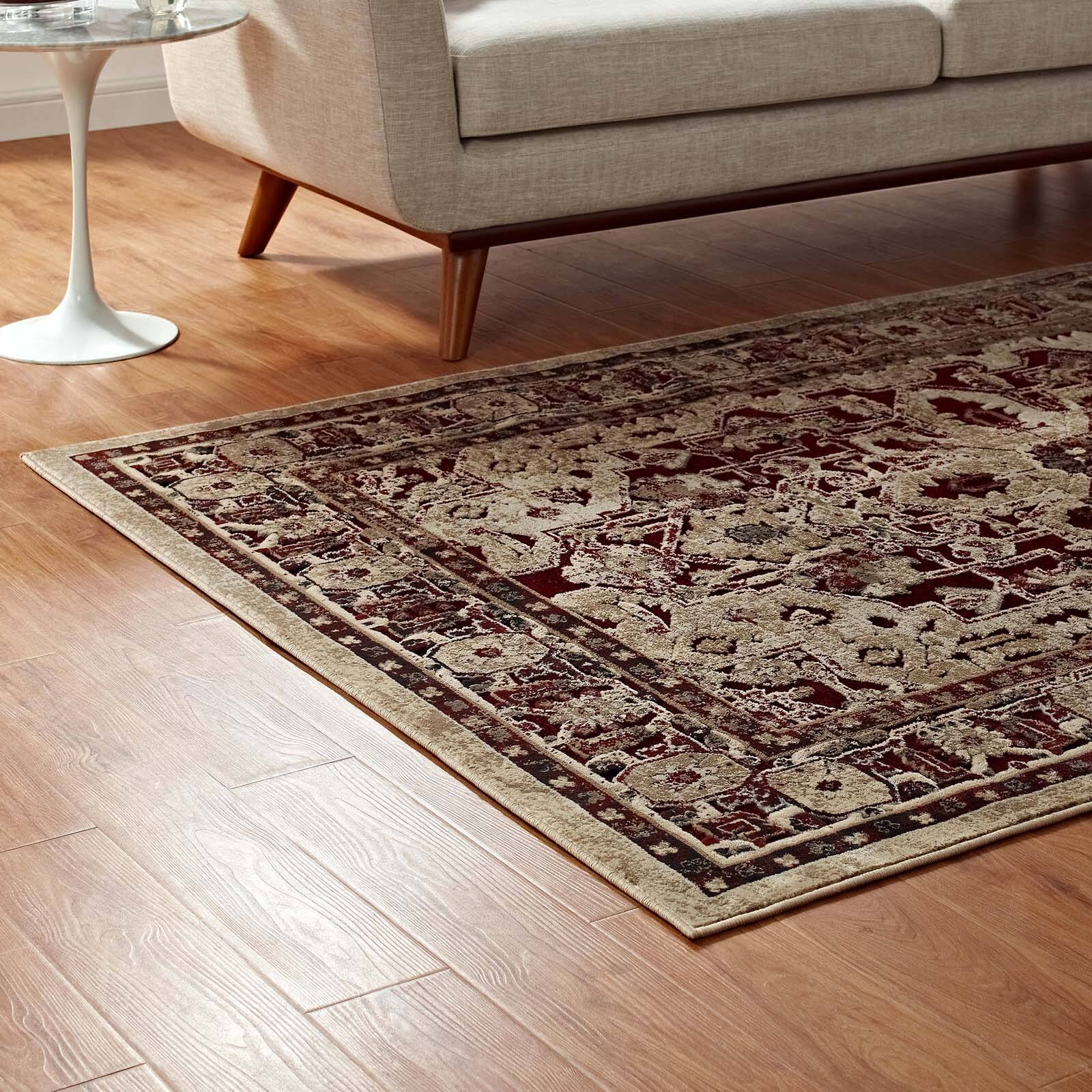 Back. Modway - Grania Ornate Vintage Floral Turkish Area Rug - Burgundy and Tan.