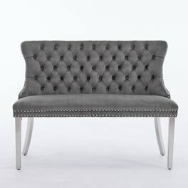 GOODSILO - Velvet Double Dining Loveseat Bench with Tufted Back and Stainless Steel Legs for Modern Kitchen Seating - Gray