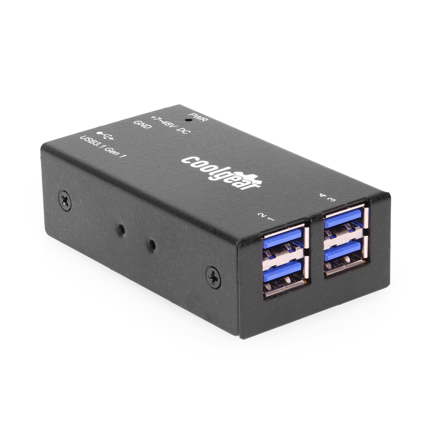 Coolgear - 4-Port USB Hub - Compact Size - USB Type-A - Variable Voltage Input - Surge Protection - 5Gbps - Black