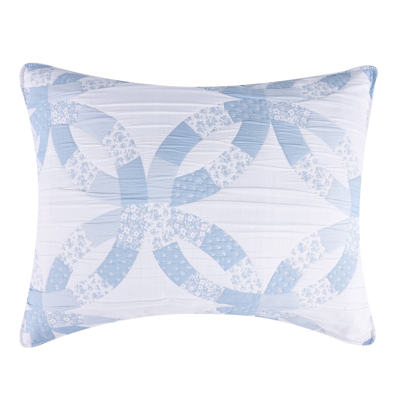 Left. Greenland Home Fashions - Greenland Home Fashions 100% Jacquard Woven Polyester Wedding Ring Sham King Blue - Blue.