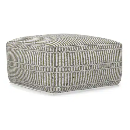 Front. Simpli Home - Safford 20 inch Wide Boho Outdoor/Indoor Square Pouf in Natural/Travertine/White Recycled Polyester, Assembled - Natural/Travertine/White.
