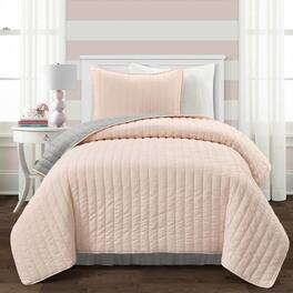 Hivvago - Twin/Twin XL Soft Reversible Lightweight Quilt Set in Rose - Blush Pink and Grey