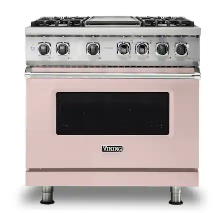 Front. Viking - 5-Series 5.6 Cu. Ft. Self-Cleaning Freestanding Dual Fuel Convection Range - 4 Burner - Blush.